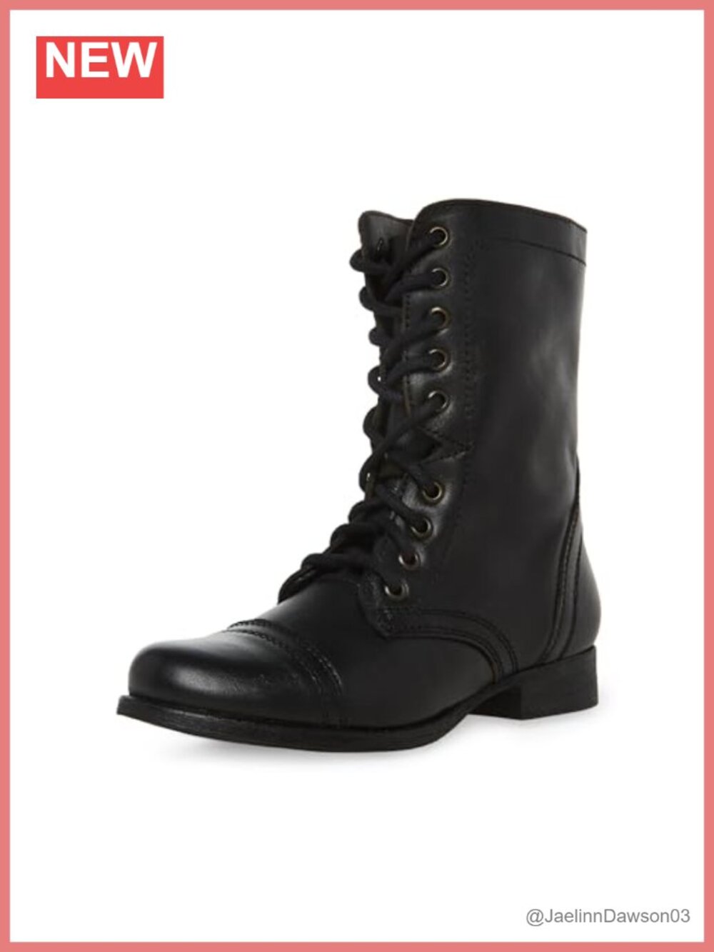 Distressed Leather Combat Boot Lace-Up Mid-Calf Zipper